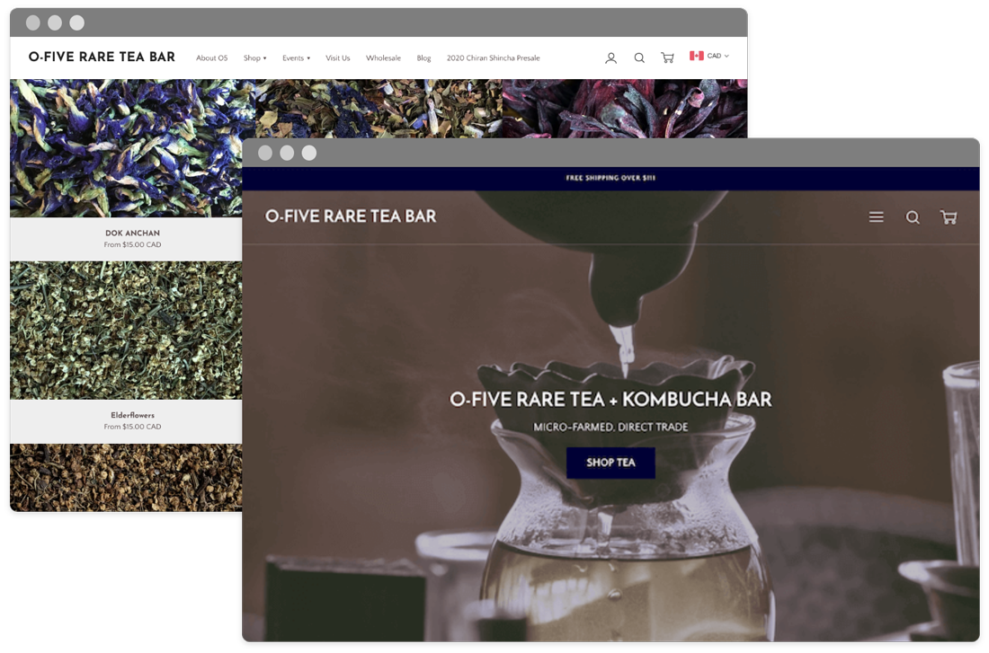 Image of O5 Rare Tea Bar website
